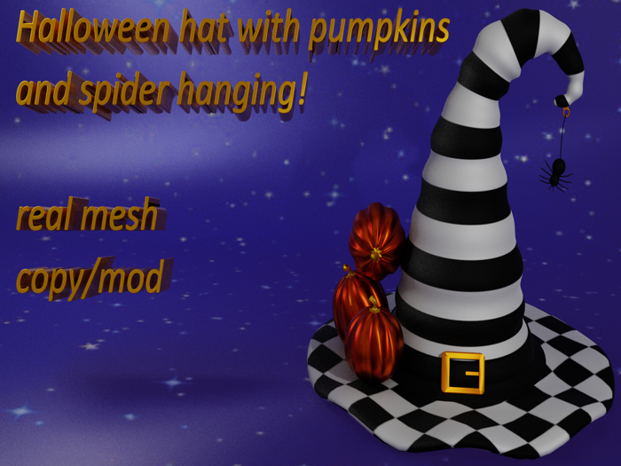 halloween hat with pumpkins and spider hanging real mesh for mp
