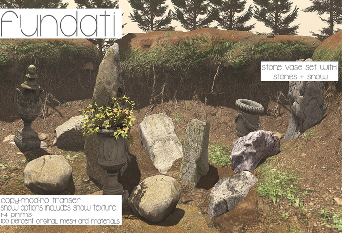 (Fundati) Stone Vase Set With Stones + Snow