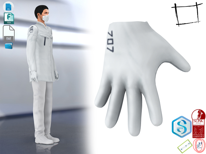 Dae Obj FBX Mens White Gloves Slink Male, Belleza Jake, Signature Gianni, Onupup
