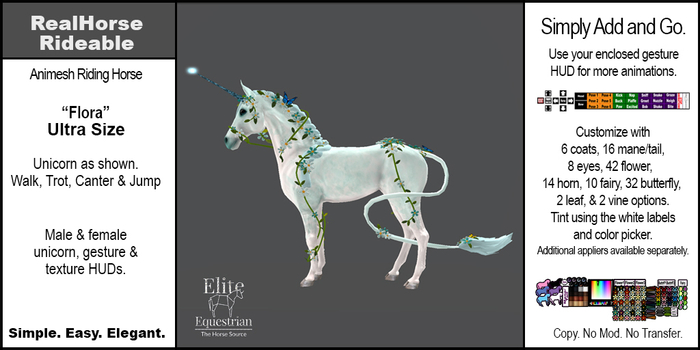 *E* RealHorse Rideable - Flora Unicorn Ultra  [Add & Click]