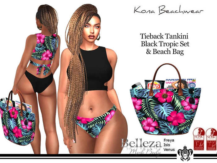 Kona Tropic/Black Tieback Tankini With Beach Bag