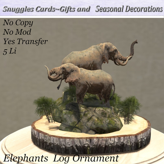 Elephants  Log Ornament By Snuggles  Boxed