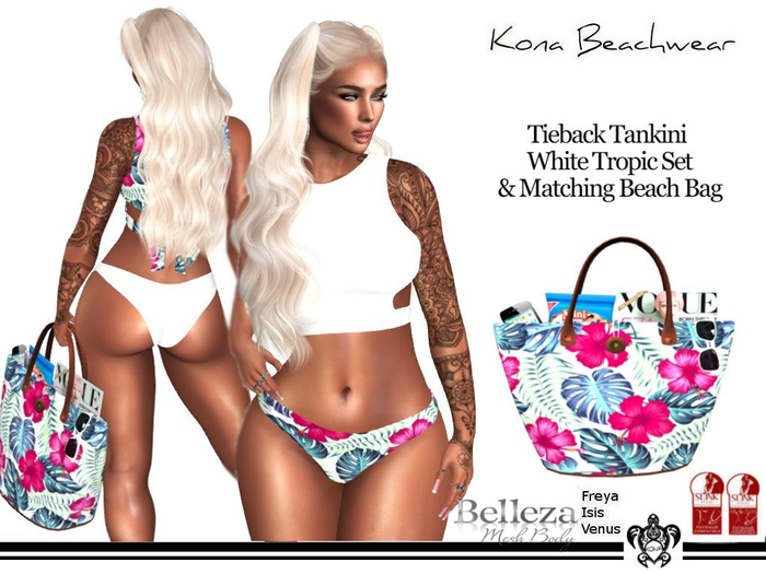Kona Tropic/White Tighback Tankini With Beach Bag