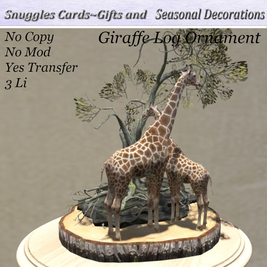 Giraffe Log Ornament By Snuggles  Boxed