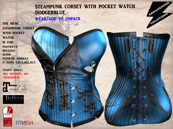 Steampunk Corset With Pocket Watch DODGERBLUE 200704