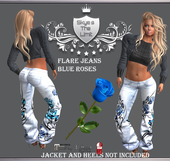 :STLF: FLARED JEAN BLUE ROSES W/O HEELS