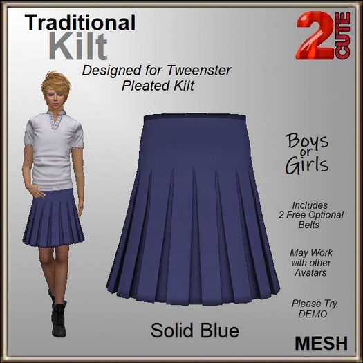 Traditional Kilt [2cute] - Solid Blue