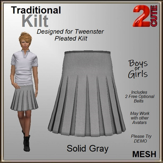 Traditional Kilt [2cute] - Solid Gray