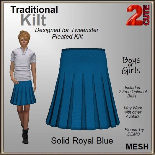 Traditional Kilt [2cute] - Solid Royal Blue