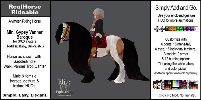 *E* RealHorse Rideable Mini Gypsy Vanner Baroque [Add & Click]