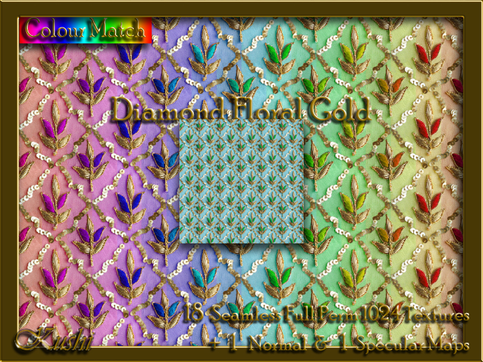 !Kushi! DiamondFloralGOLD Textures -WearToUnpack