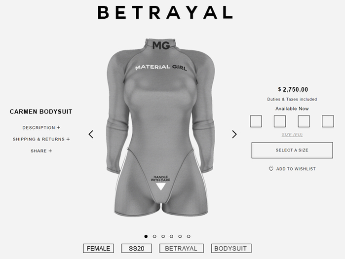 BETRAYAL. Carmen Bodysuit GREY Maitreya, Hourglass, Freya, Legacy