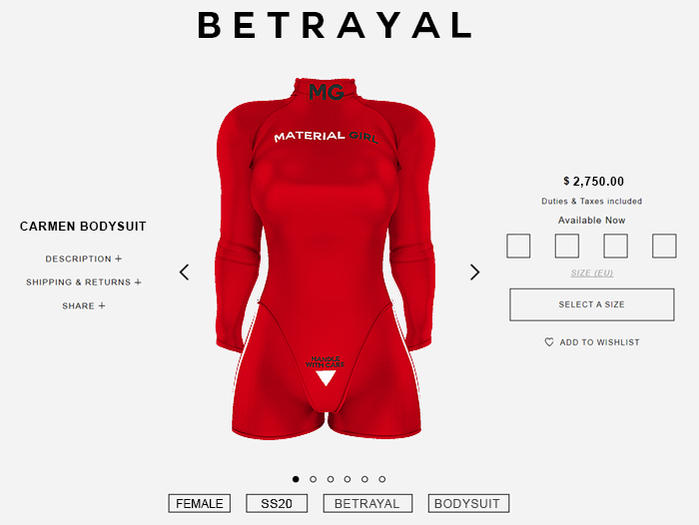 BETRAYAL. Carmen Bodysuit RED Maitreya, Hourglass, Freya, Legacy