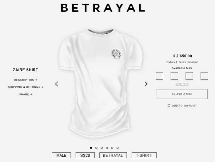BETRAYAL. Zaire Shirt CHROME