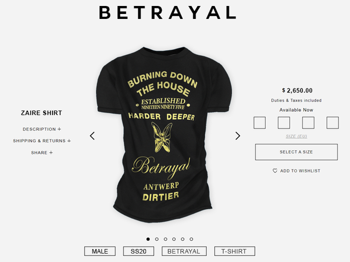 BETRAYAL. Zaire Shirt HARDER