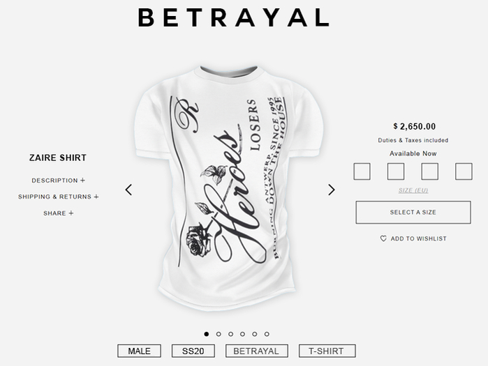 BETRAYAL. Zaire Shirt HEROES