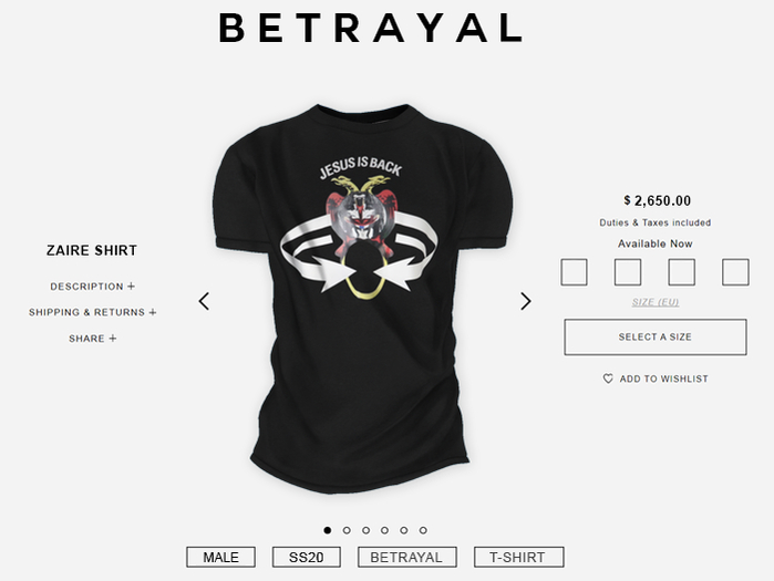 BETRAYAL. Zaire Shirt JESUS
