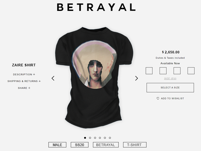 BETRAYAL. Zaire Shirt MADONNA