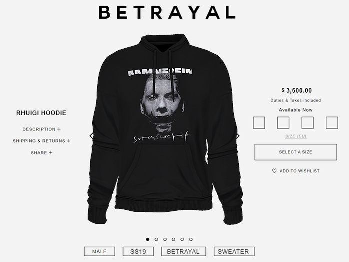BETRAYAL. Rhuigi Hoodie RAMSTEIN