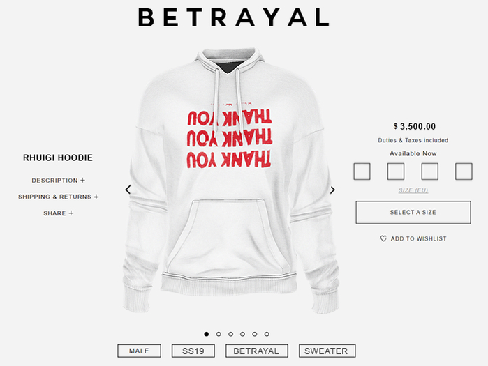 BETRAYAL. Rhuigi Hoodie THANKYOU