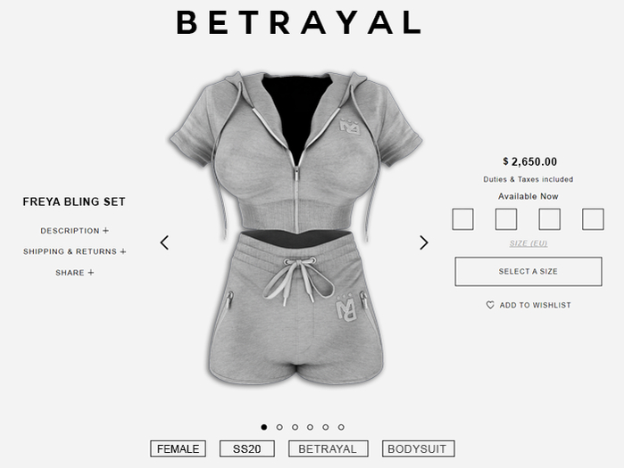 BETRAYAL. Freya Bling Set GREY