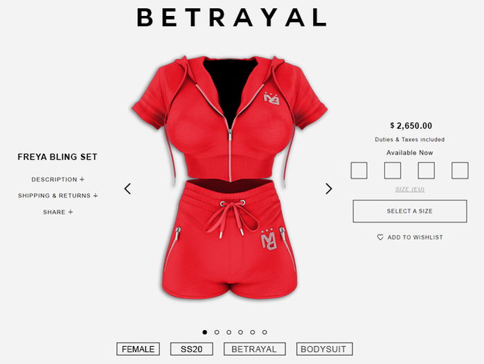 BETRAYAL. Freya Bling Set RED