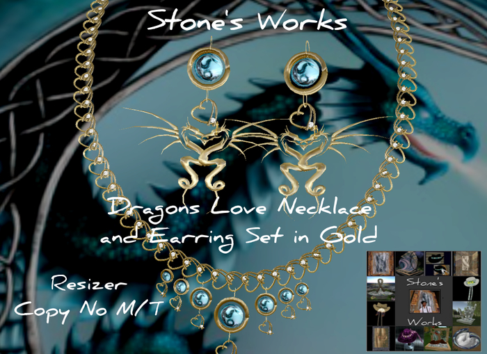 Baby Dragon Earrings Necklace Set Gld (boxed)