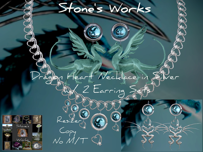 DRAGON LOVE Necklace 2 Earring Set Slv (Boxed)