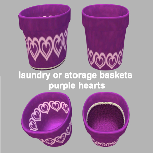 laundry or storage baskets - purple hearts