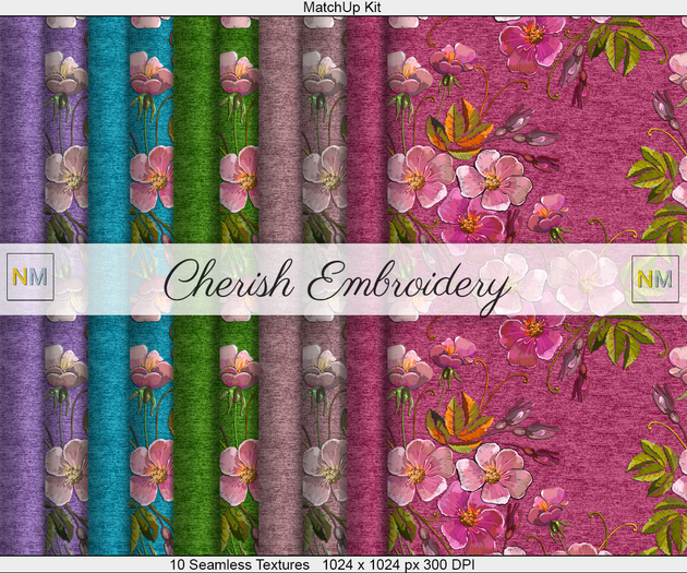 Cherish Embroidery Matchup Kit 10 Seamless Textures NM