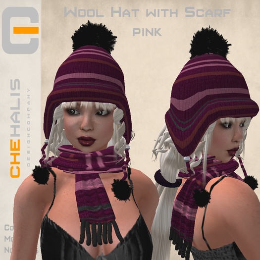 Chehalis Wool Hat with Scarf pink