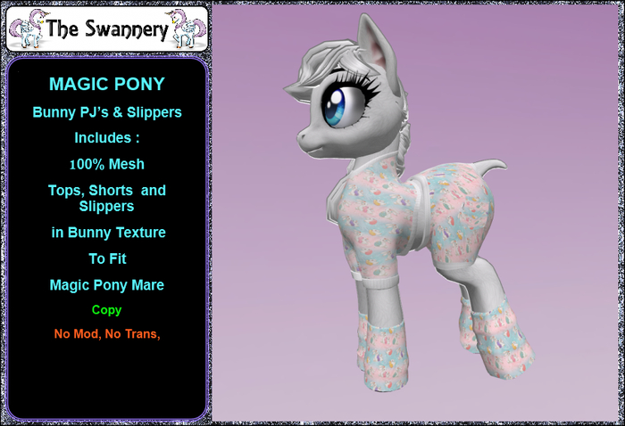 Magik Pony (Mare)  PJ's and slipper - Bunny
