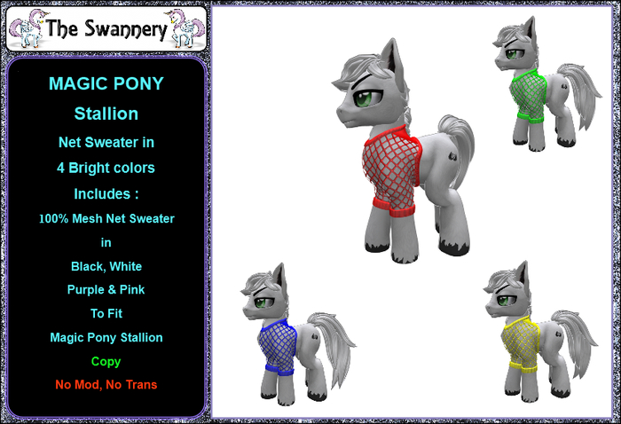 Magik Pony (Stallion) - Net Sweater - 4 Bright colours