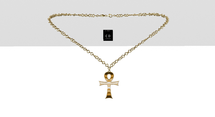 CD  Male Necklace  Gold Egyptian Ankh Cross Box