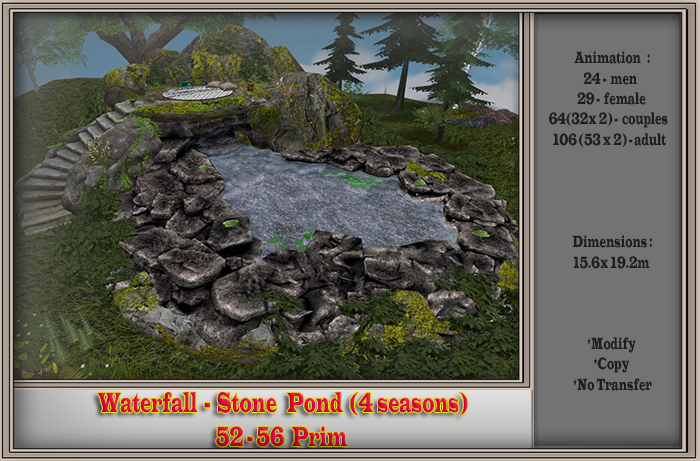 Lady's Garden - Waterfall - Stone Pond (4 seasons) 52 - 56 Prim + 249 animations