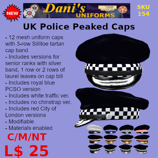 154 UK Police Peaked Caps (BAG)