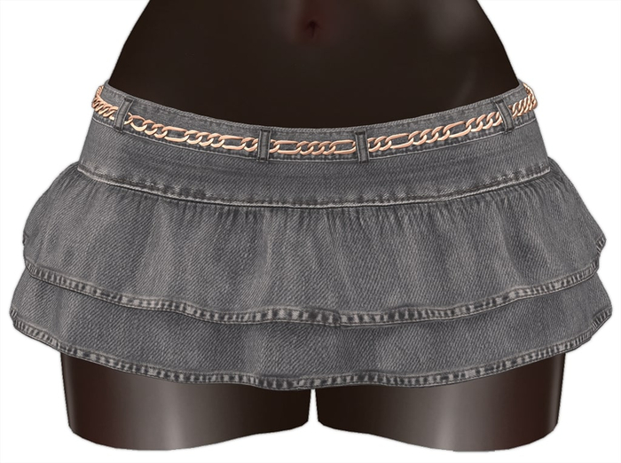 Kaithleen's Denim Ruffle Mini Skirt - Grey