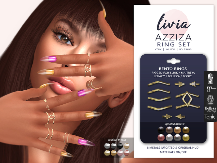 LIVIA Azziza Bento Rings (Rigged for Maitreya / Legacy /Slink / Belleza / Tonic)