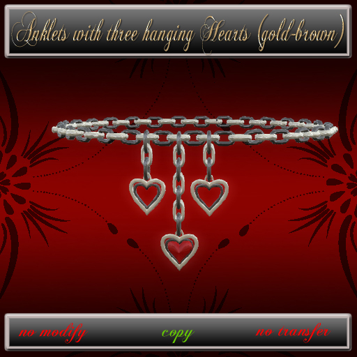 E&A Anklets with three hanging Hearts (gold-brown)