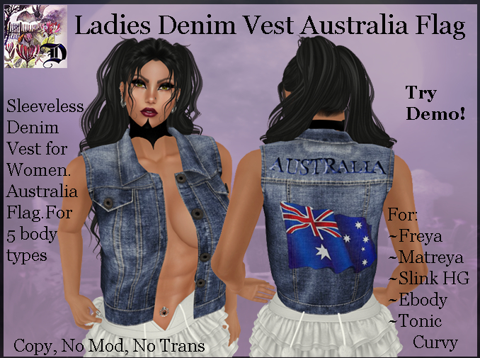 Ladies Denim Vest Australia Flag