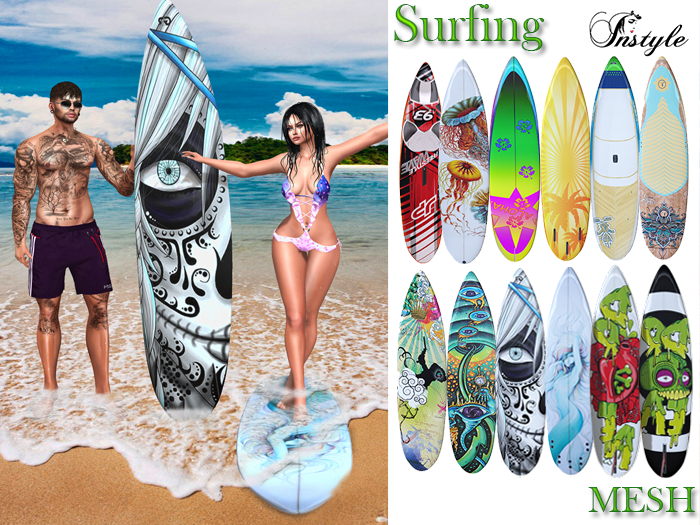 InStyl-Surfboard Mesh -Fat Pack HUD color +Bento Couple Poses as a GIFT