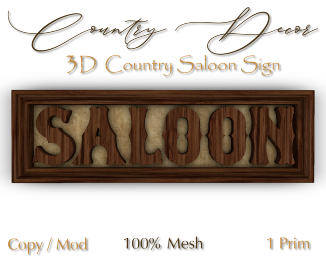 = Country Decor = - 3D Country Saloon Sign
