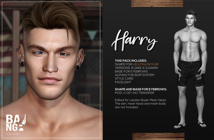 #BANG . Shape for Lelutka Skyler . Harry *Wear*