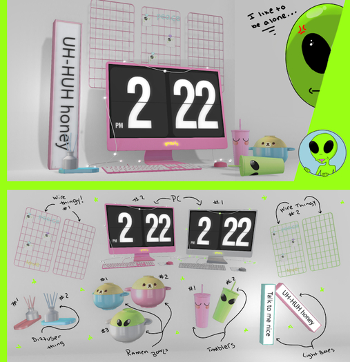 A gnarly desk fluff gacha set (COPY/MOD)