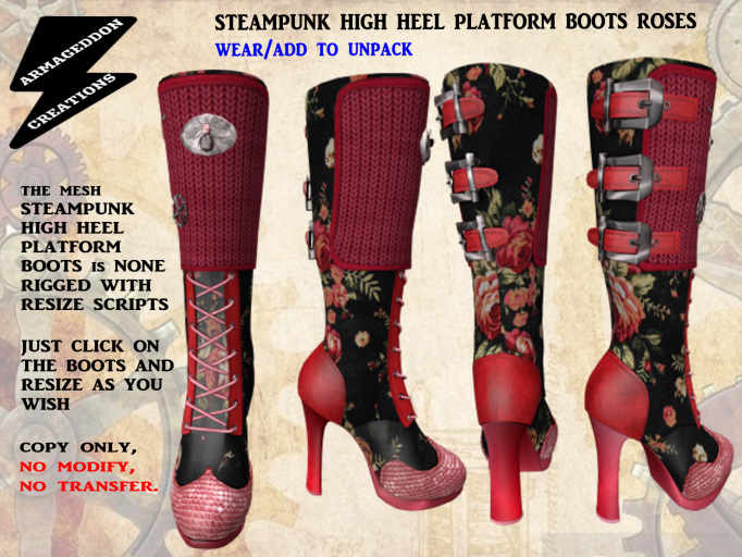 Steampunk High Heel Platform Boots ROSES 200718
