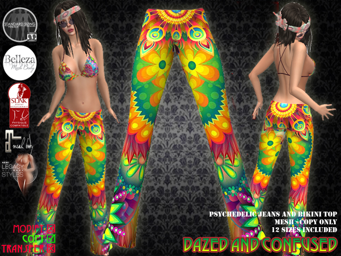 DEMO Psychedelic Flared Jeans and bikini top - Mesh