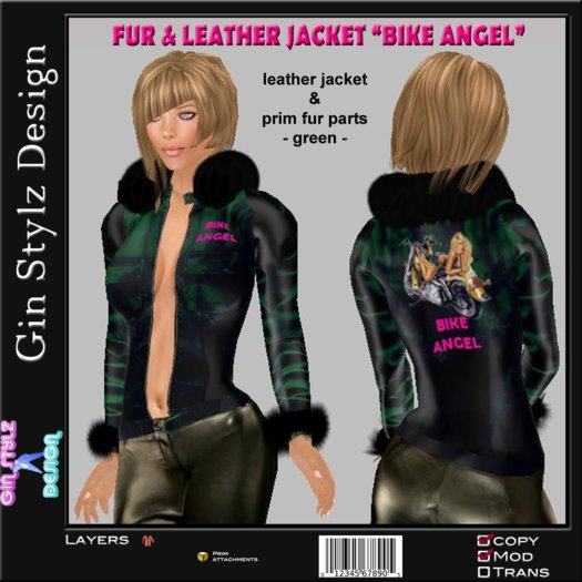 Leather & Fur Jacket green -Bike Angel-