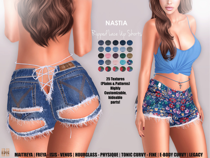 [hh] Nastia Ripped Lace Up Shorts