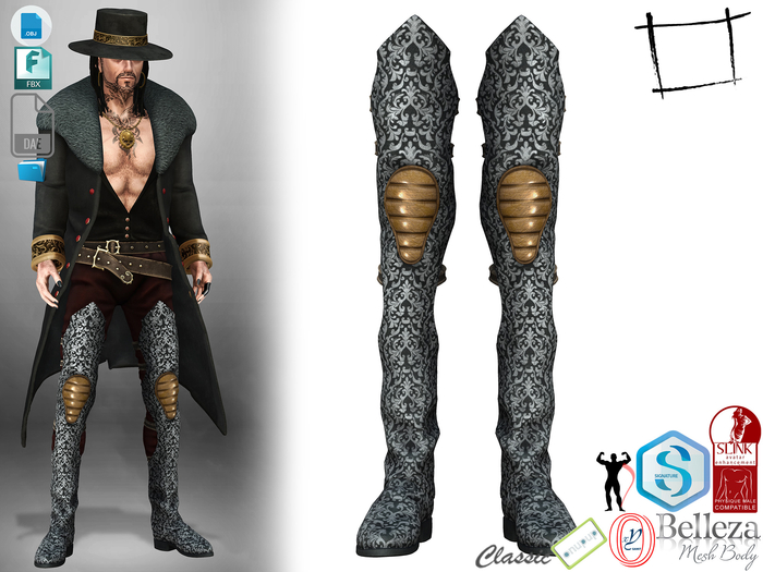 Dae Obj FBX Unusual Long Flat Thigh Boots Slink Male, Belleza Jake, Signature Gianni, Ocacin Gamit