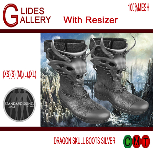 Dragon Skull Boots Silver